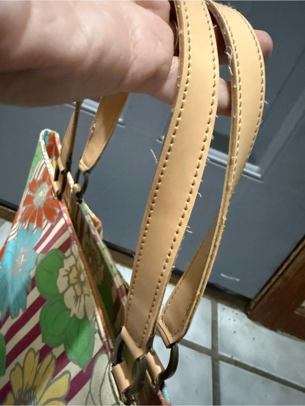 Vintage Y2K Tommy Hilfiger-Floral Stripe Canvas Tote Bag in Multicolor